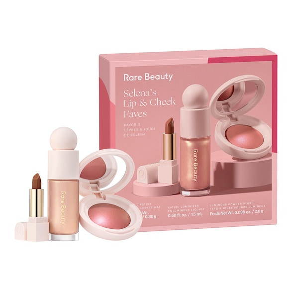 Set Selena Lip & Cheek Faves - Mini blush, illuminante e rossetto, RARE BEAUTY