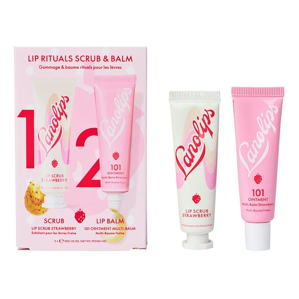 Balsamo e scrub rituale per labbra alla fragola - balsamo labbra e scrub, LANOLIPS